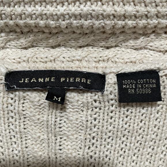 Jeanne Pierre Womens Fisherman Cable Knit Sweater Size Medium Beige Shawl Collar - Picture 2 of 4